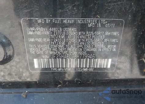 2011 Subaru Forester 2.5X Limited z USA, uszkodzony, nr VIN JF2SHAEC7BH779946